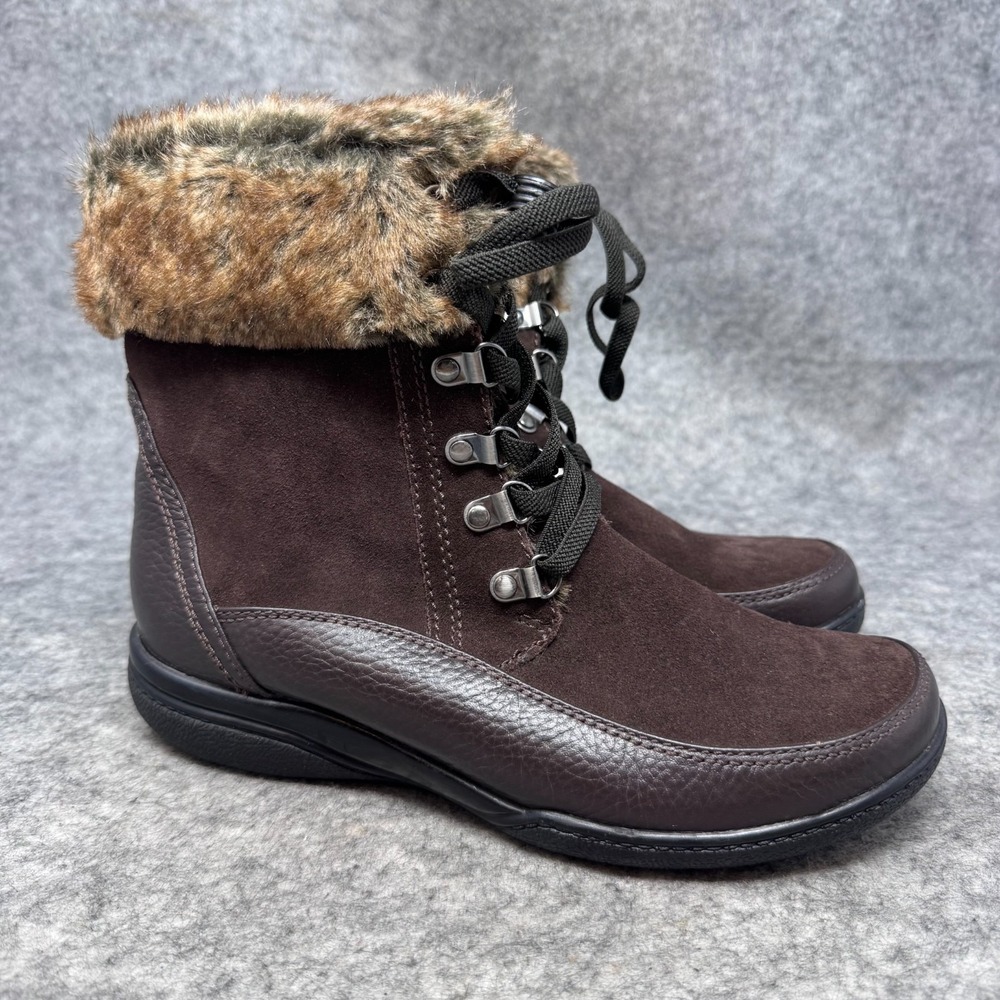 Clarks Kearns Ramsey Boots Womens Sz 8M Lace Up Faux Fur Trim Brown Outdoor
